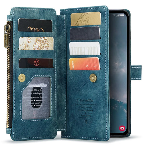For Samsung Galaxy A54 5G Phone Cases with Strap CASEME C30 Zipper Multiple Card Holder PU Leather Cover - Blue - 2