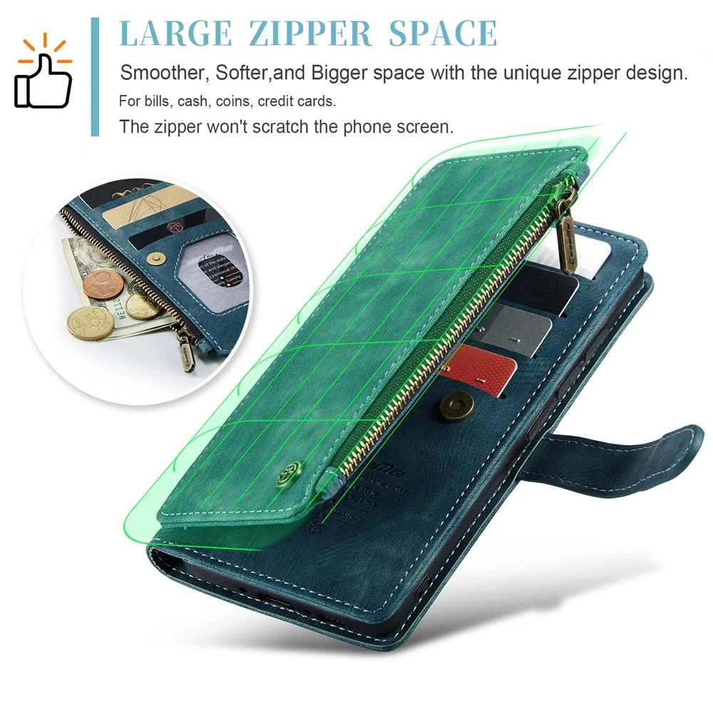 For Samsung Galaxy A54 5G Phone Cases with Strap CASEME C30 Zipper Multiple Card Holder PU Leather Cover - Blue - 6