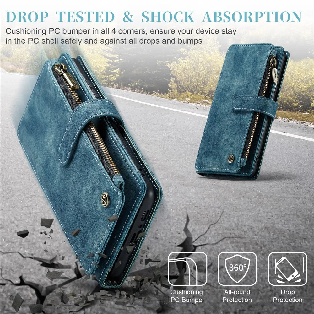 For Samsung Galaxy A54 5G Phone Cases with Strap CASEME C30 Zipper Multiple Card Holder PU Leather Cover - Blue - 7