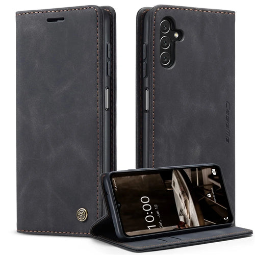 CASEME 013 Series Phone Cover For Samsung Galaxy A14 5G / A14 4G Stand Wallet PU Leather Phone Case - Black - 1
