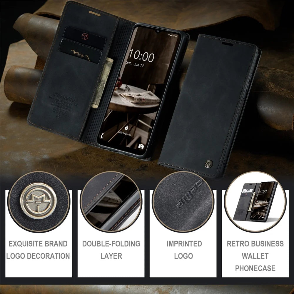 CASEME 013 Series Phone Cover For Samsung Galaxy A14 5G / A14 4G Stand Wallet PU Leather Phone Case - Black - 4