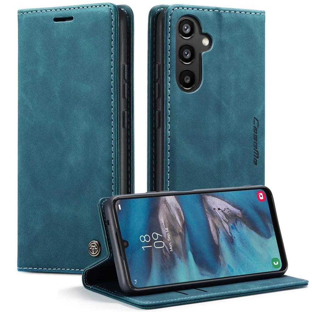 CASEME 013 Series for Samsung Galaxy A34 5G Phone Case PU Leather Wallet Stand Case Protective Cover - Blue - 1