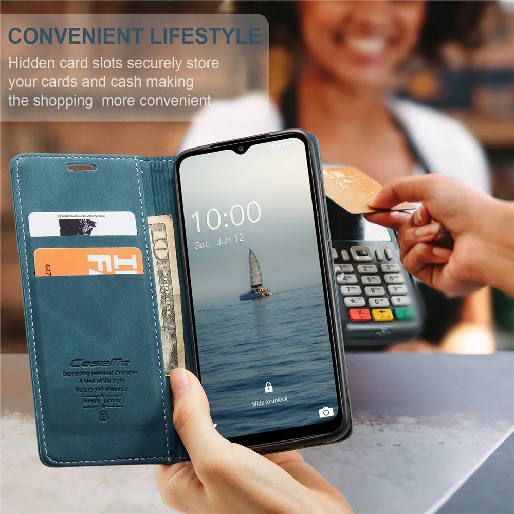 CASEME 013 Series for Samsung Galaxy A34 5G Phone Case PU Leather Wallet Stand Case Protective Cover - Blue - 6