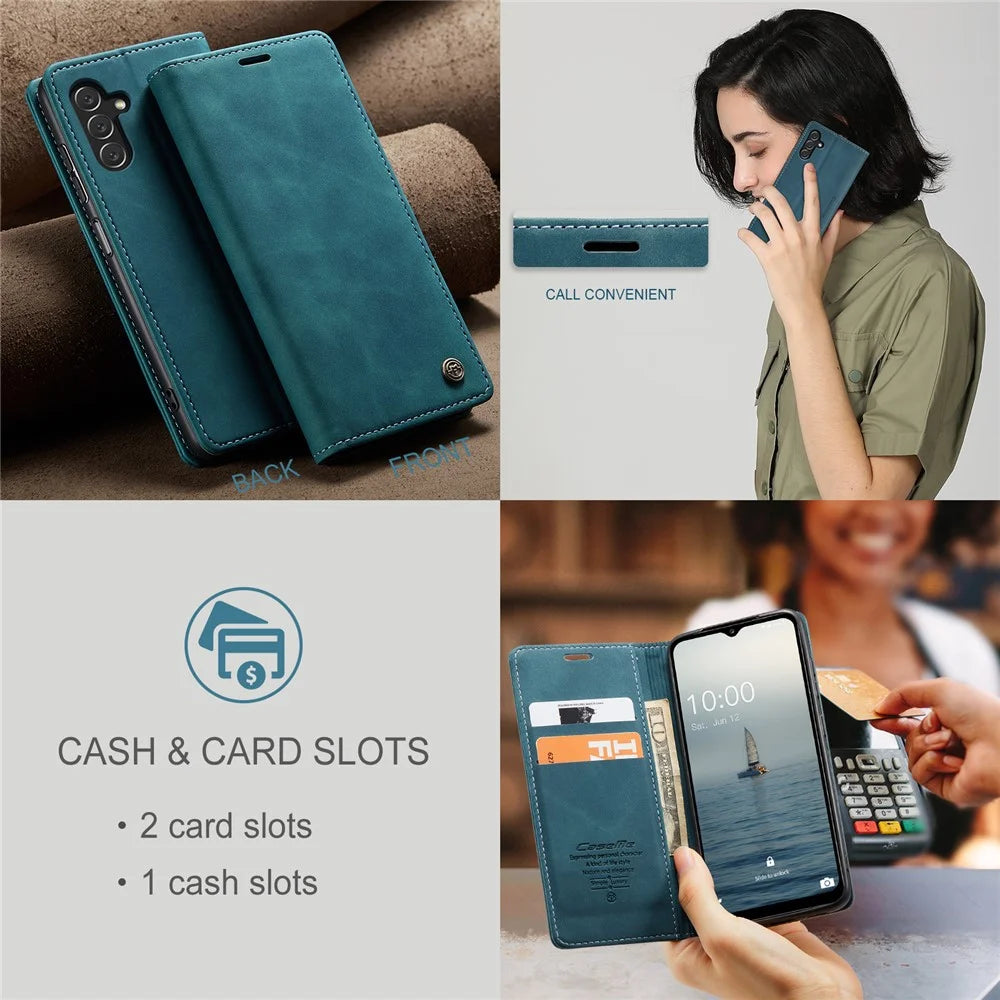 CASEME 013 Series for Samsung Galaxy A34 5G Phone Case PU Leather Wallet Stand Case Protective Cover - Blue - 7