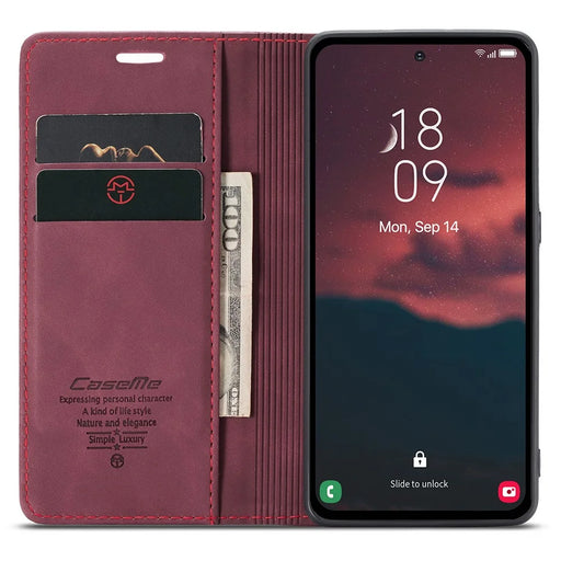 CASEME 013 Series Phone Case for Samsung Galaxy A54 5G PU Leather Case Wallet Stand Shockproof Cover - Wine Red - 2