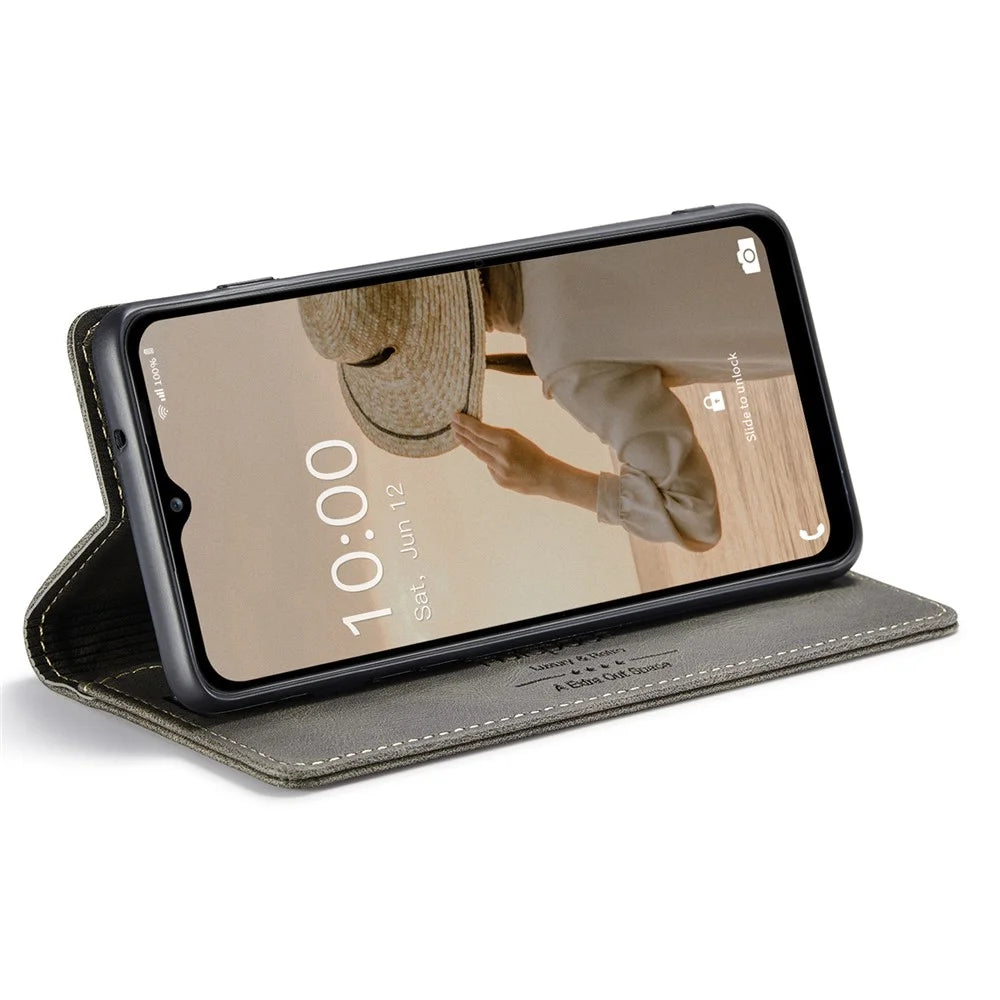 AUTSPACE A01 Series Flip Leather Case for Samsung Galaxy A14 5G / A14 4G RFID Blocking Phone Case Stand Retro Wallet Phone Cover - Coffee - 3