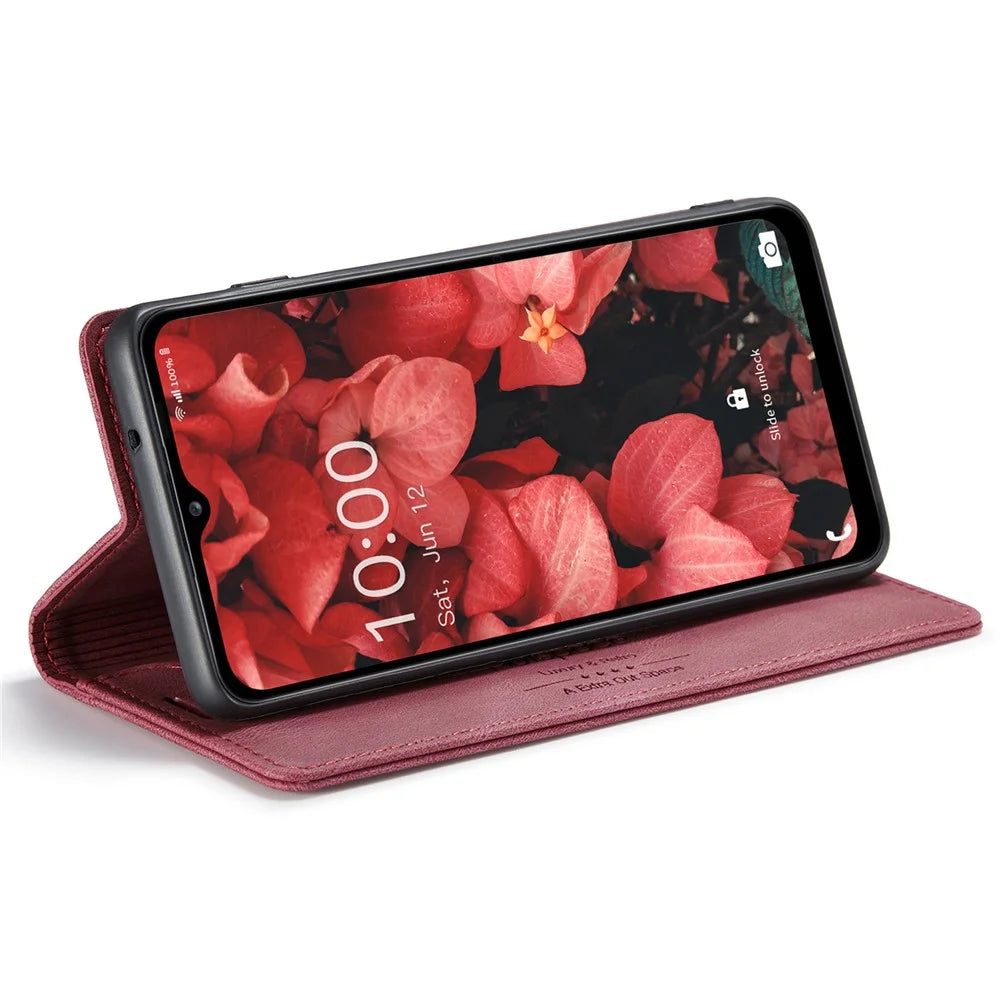 AUTSPACE Wallet Phone Case for Samsung Galaxy A34 5G RFID Blocking Flip Leather Cover A01 Series Retro Stand Phone Cover - Red - 3