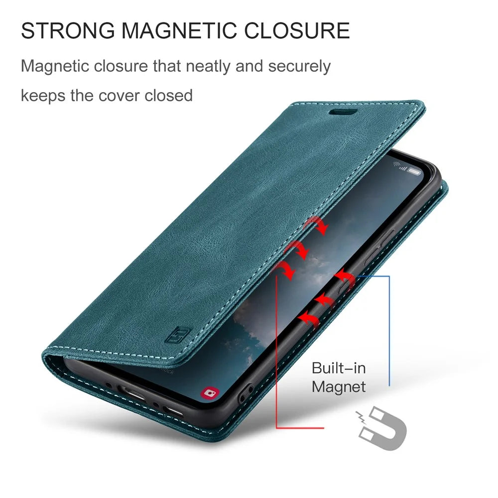 AUTSPACE A01 Series for Samsung Galaxy A54 5G RFID Blocking Phone Case Leather Stand Retro Texture Matte Wallet Cover - Blue - 5