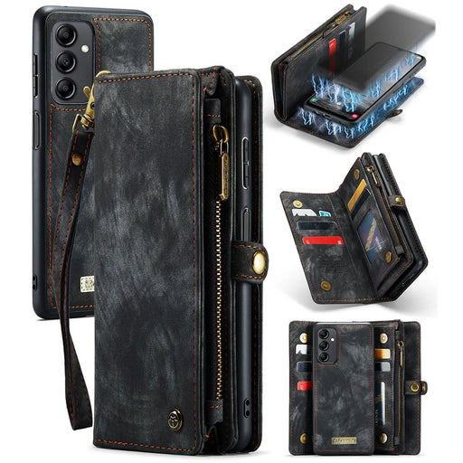 CASEME 008 Series for Samsung Galaxy A14 5G / A14 4G Zipper Pocket Design PU Leather Case Detachable Phone Stand Wallet Cover - Black - 1
