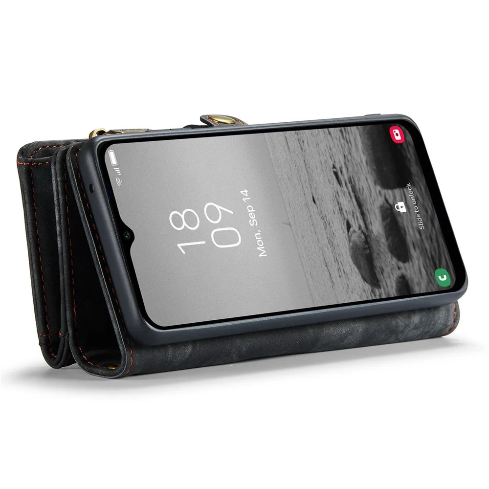 CASEME 008 Series for Samsung Galaxy A14 5G / A14 4G Zipper Pocket Design PU Leather Case Detachable Phone Stand Wallet Cover - Black - 6