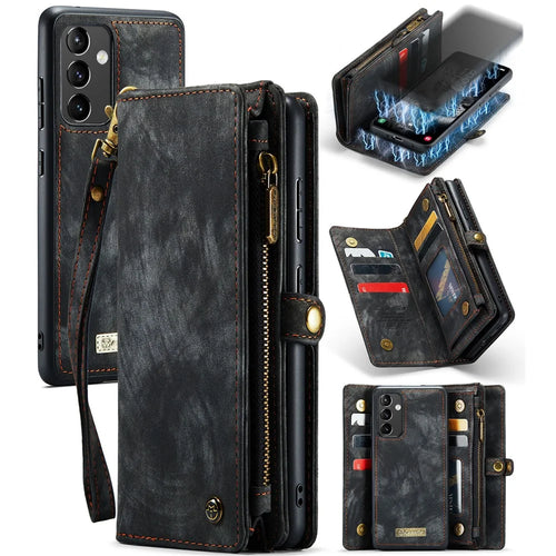 CASEME 008 Series for Samsung Galaxy A54 5G PU Leather Zipper Pocket Case Detachable Phone Stand Wallet Cover - Black - 1
