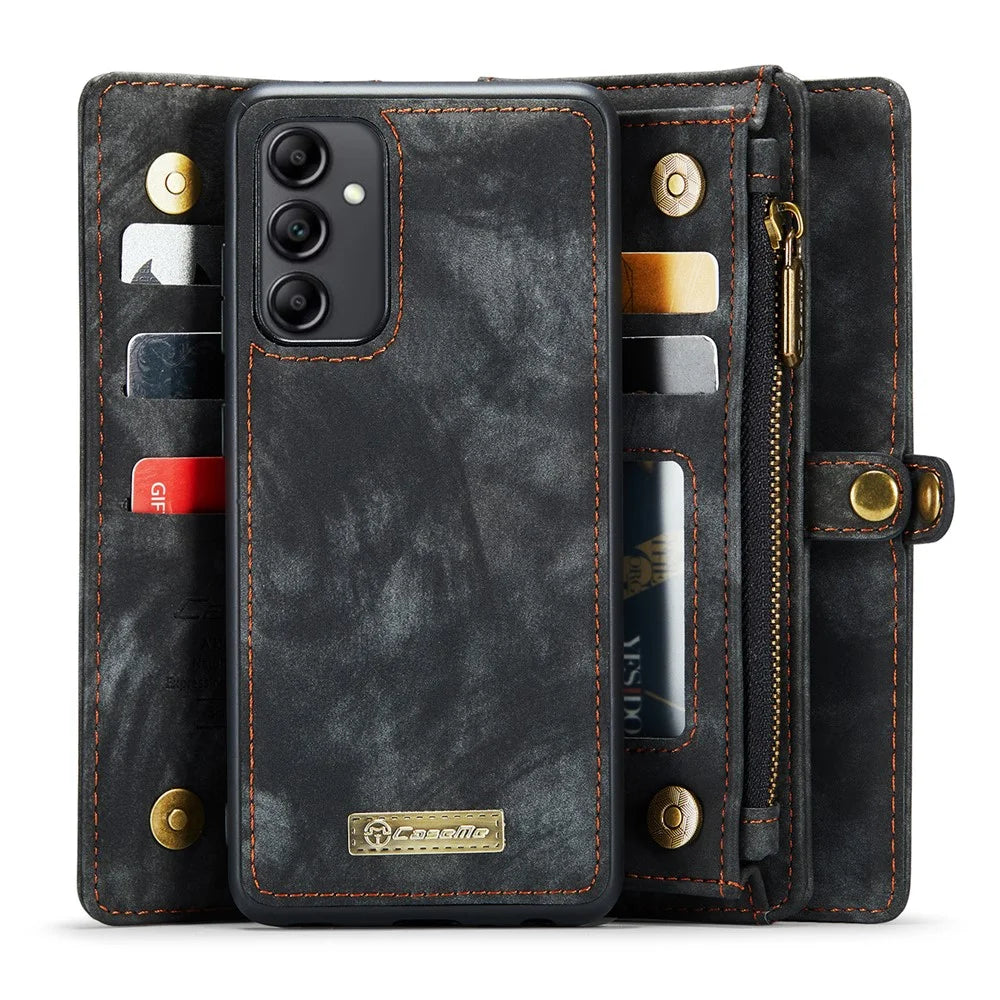 CASEME 008 Series for Samsung Galaxy A54 5G PU Leather Zipper Pocket Case Detachable Phone Stand Wallet Cover - Black - 3