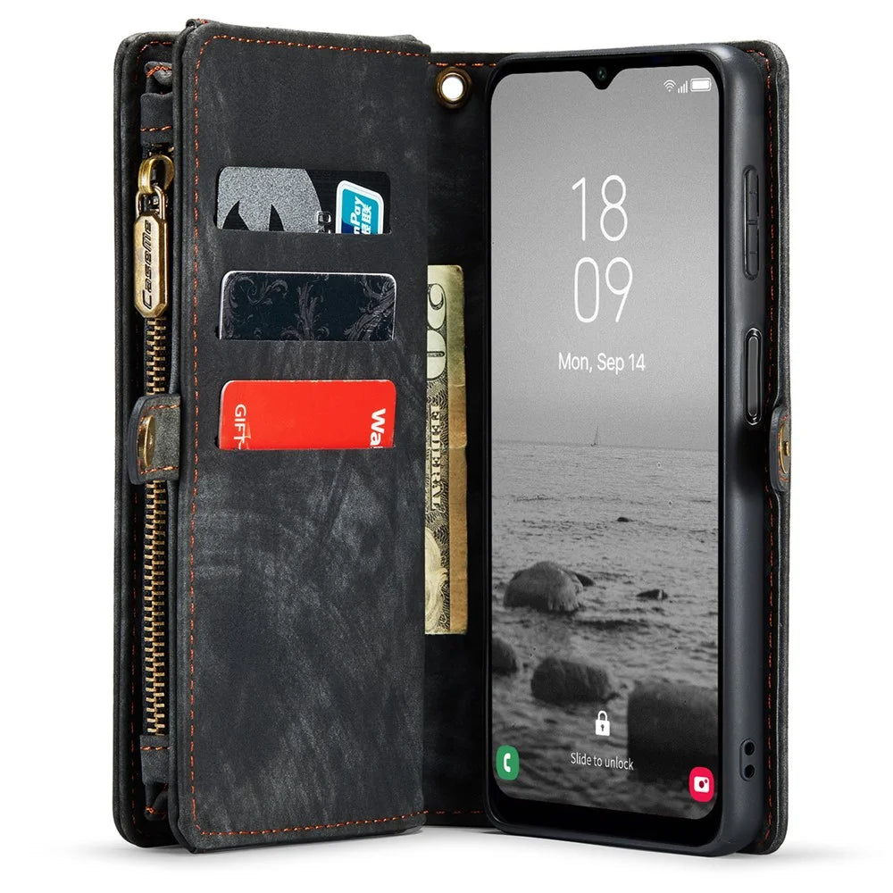 CASEME 008 Series for Samsung Galaxy A54 5G PU Leather Zipper Pocket Case Detachable Phone Stand Wallet Cover - Black - 5