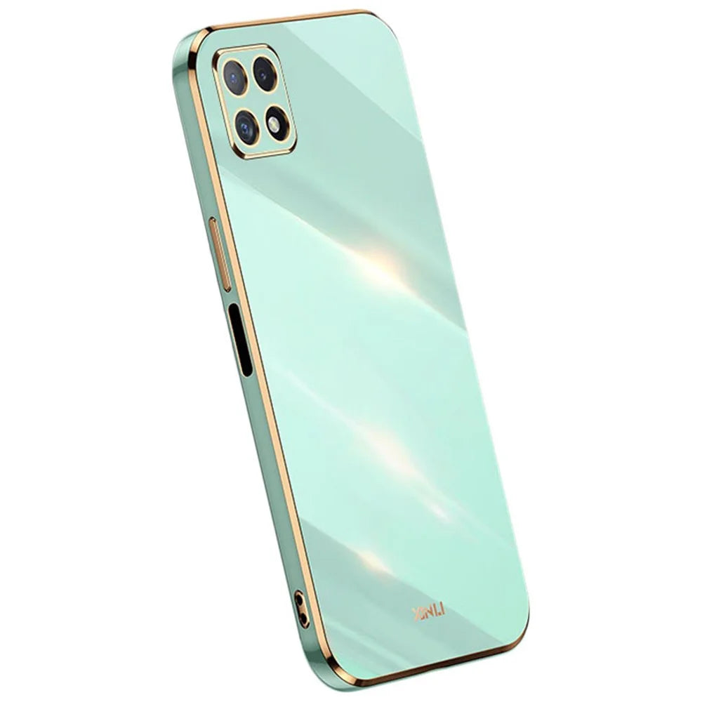 XINLI Phone Case for Samsung Galaxy A22 5G (EU Version), Electroplating Golden Edge Bump Proof TPU Protective Cover - Cyan - 1