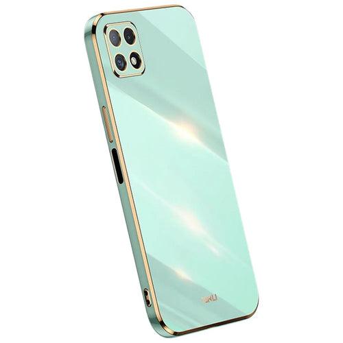 XINLI Phone Case for Samsung Galaxy A22 5G (EU Version), Electroplating Golden Edge Bump Proof TPU Protective Cover - Cyan - 1