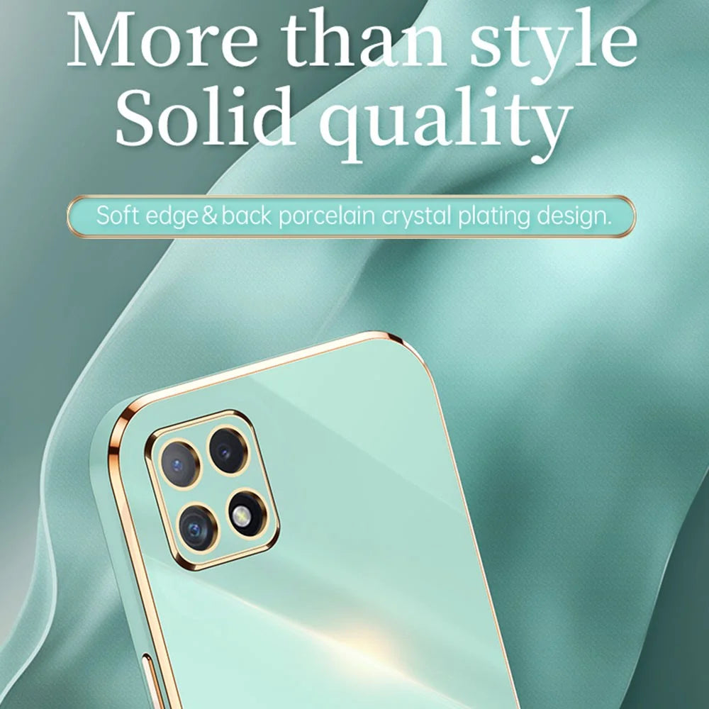 XINLI Phone Case for Samsung Galaxy A22 5G (EU Version), Electroplating Golden Edge Bump Proof TPU Protective Cover - Cyan - 3