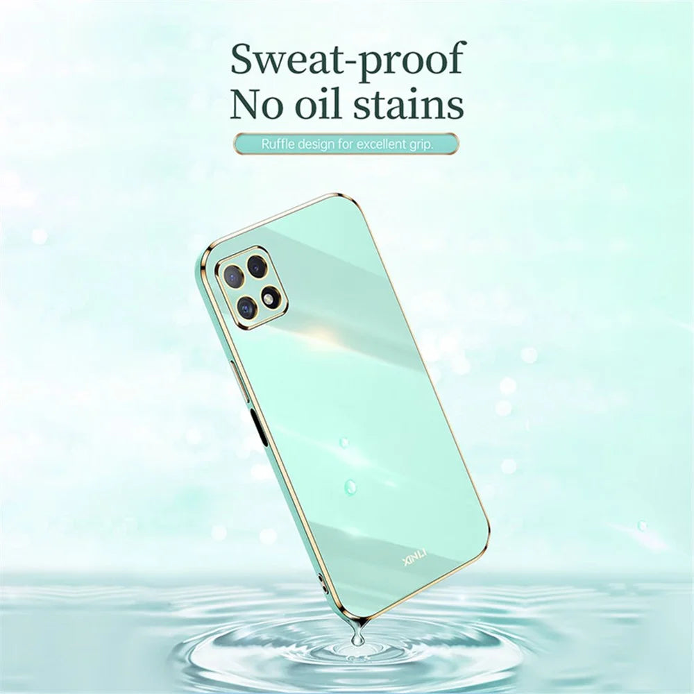 XINLI Phone Case for Samsung Galaxy A22 5G (EU Version), Electroplating Golden Edge Bump Proof TPU Protective Cover - Cyan - 4