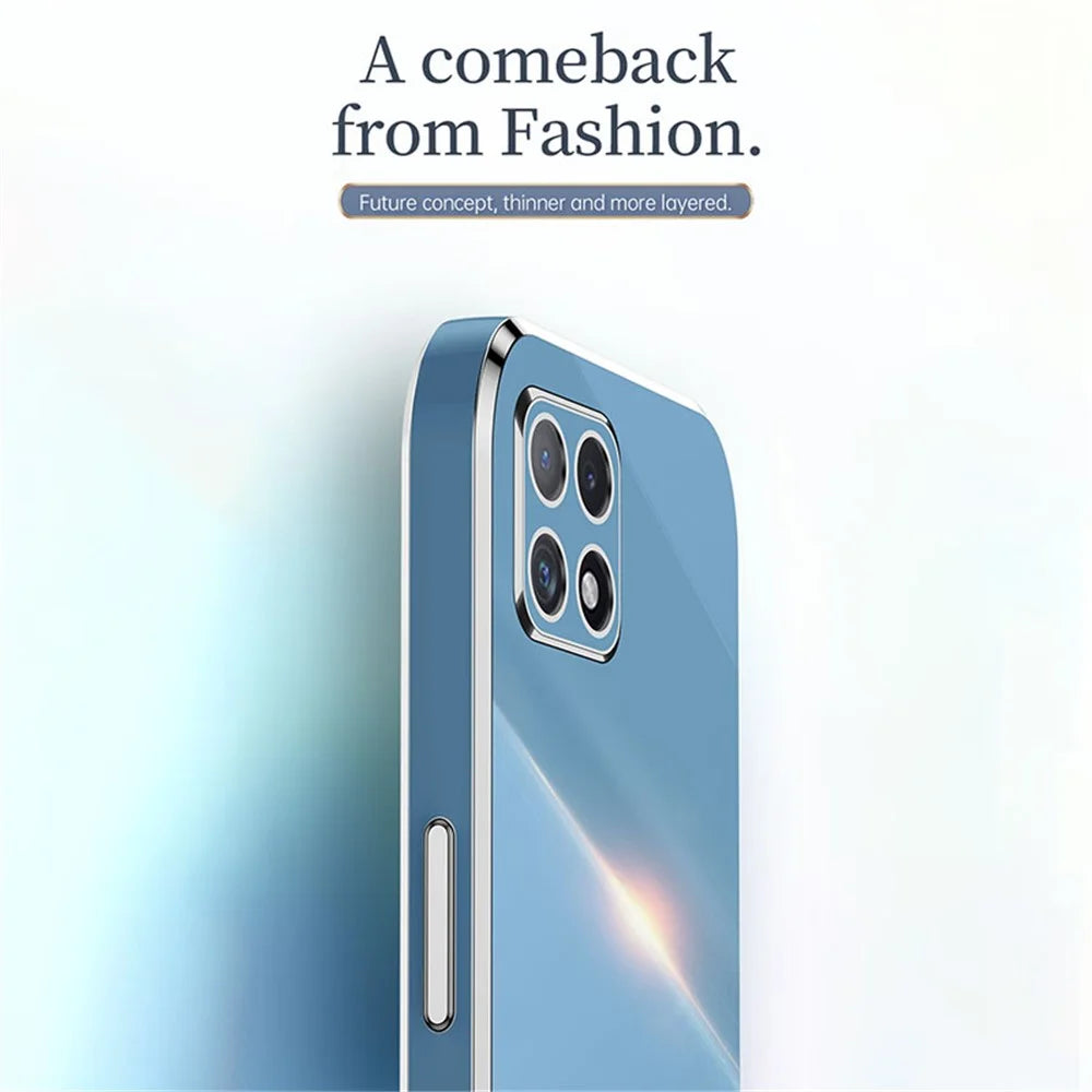 XINLI Phone Case for Samsung Galaxy A22 5G (EU Version), Electroplating Golden Edge Bump Proof TPU Protective Cover - Cyan - 6