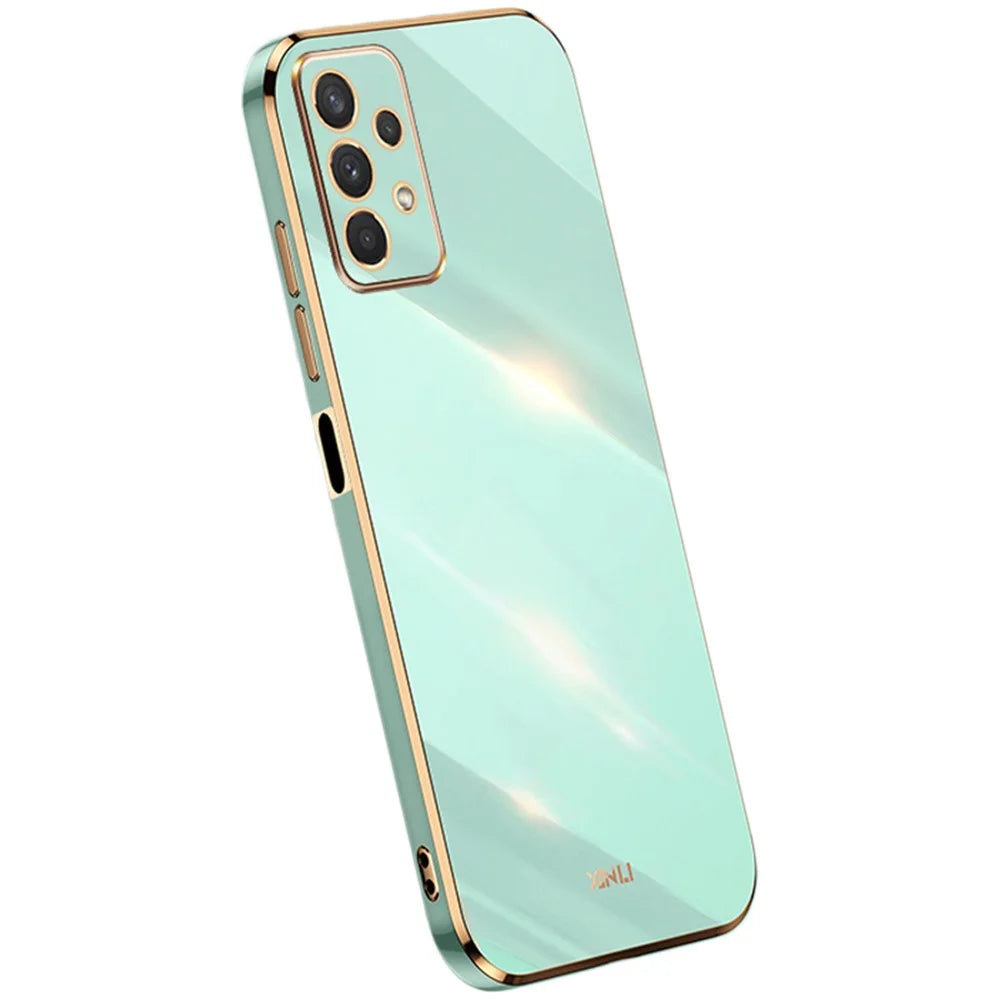 XINLI Phone Case for Samsung Galaxy A32 5G / M32 5G, Electroplating Golden Edge Back Shell TPU Protective Cover - Cyan - 1