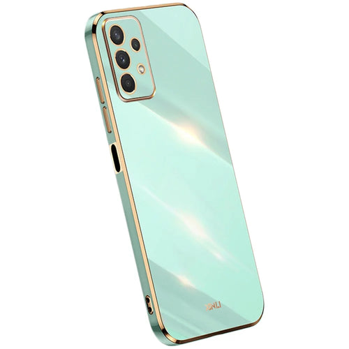 XINLI Phone Case for Samsung Galaxy A32 5G / M32 5G, Electroplating Golden Edge Back Shell TPU Protective Cover - Cyan - 1