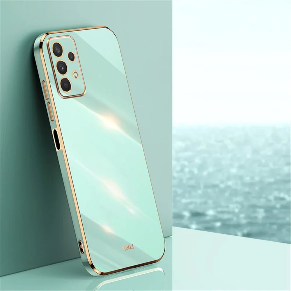 XINLI Phone Case for Samsung Galaxy A32 5G / M32 5G, Electroplating Golden Edge Back Shell TPU Protective Cover - Cyan - 2