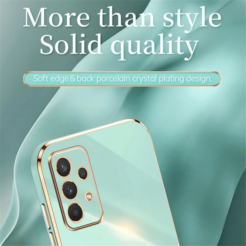 XINLI Phone Case for Samsung Galaxy A32 5G / M32 5G, Electroplating Golden Edge Back Shell TPU Protective Cover - Cyan - 3