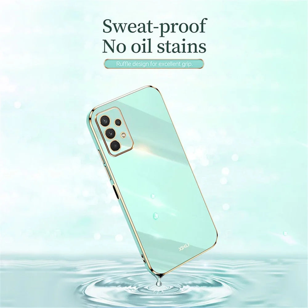 XINLI Phone Case for Samsung Galaxy A32 5G / M32 5G, Electroplating Golden Edge Back Shell TPU Protective Cover - Cyan - 4