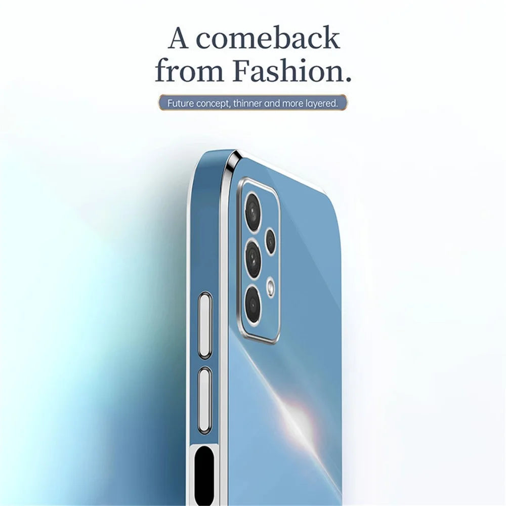 XINLI Phone Case for Samsung Galaxy A32 5G / M32 5G, Electroplating Golden Edge Back Shell TPU Protective Cover - Cyan - 6