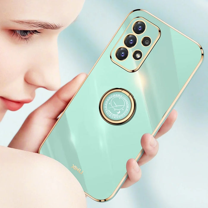 XINLI Slim Phone Case Kickstand For Samsung Galaxy A32 4G (EU Version), Electroplating Anti-fall Protective Phone Cover - Cyan - 4