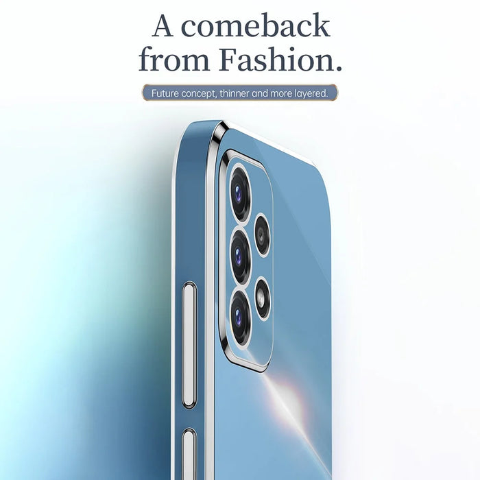 XINLI Slim Phone Case Kickstand For Samsung Galaxy A32 4G (EU Version), Electroplating Anti-fall Protective Phone Cover - Cyan - 5