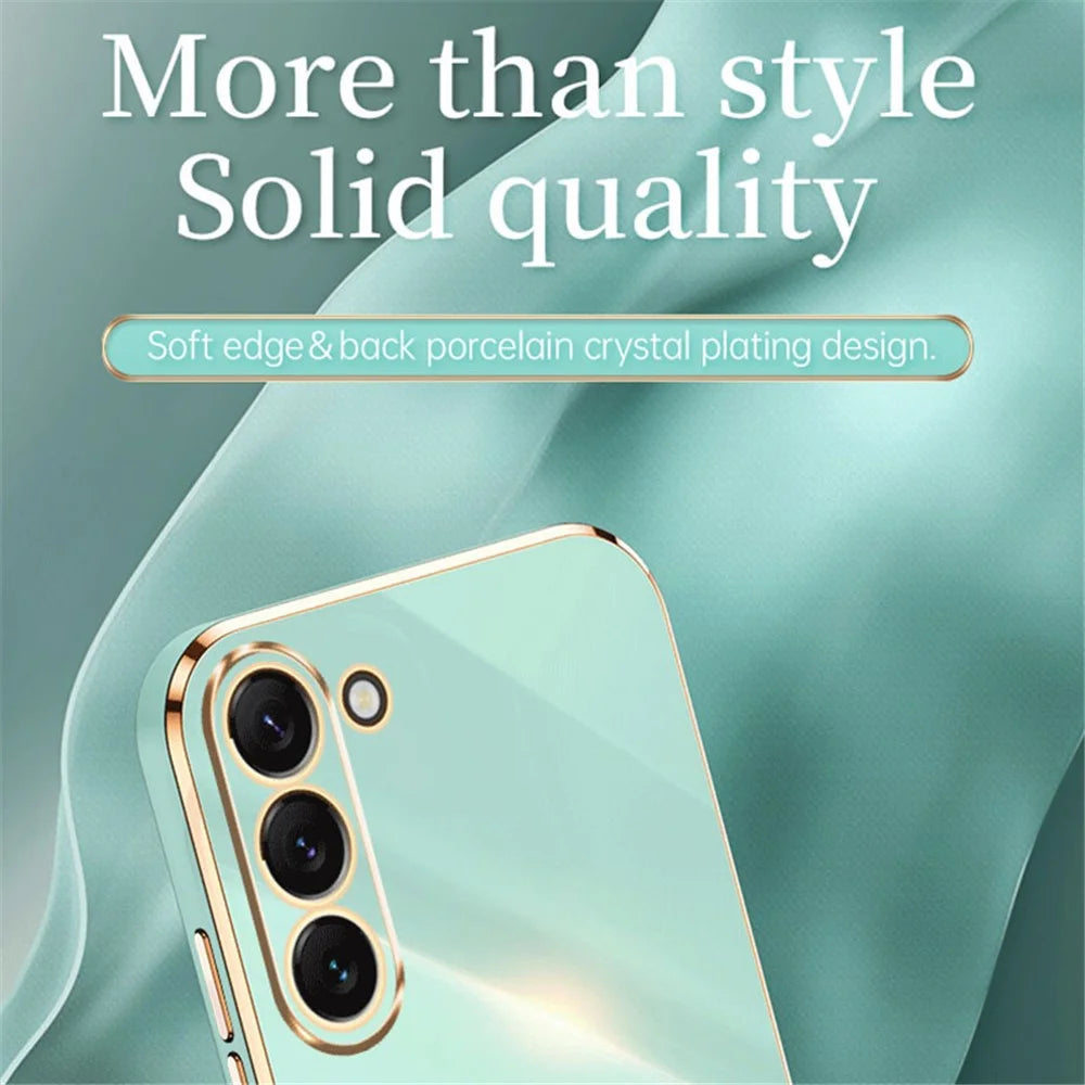 XINLI Phone Case for Samsung Galaxy S23+, Electroplating Golden Edge Anti-fall TPU Protective Back Cover - Cyan - 3