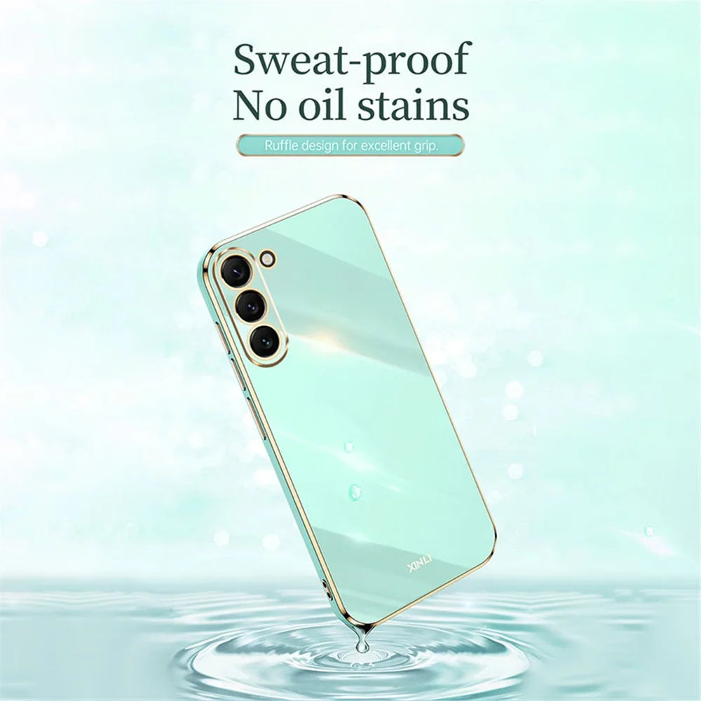 XINLI Phone Case for Samsung Galaxy S23+, Electroplating Golden Edge Anti-fall TPU Protective Back Cover - Cyan - 4