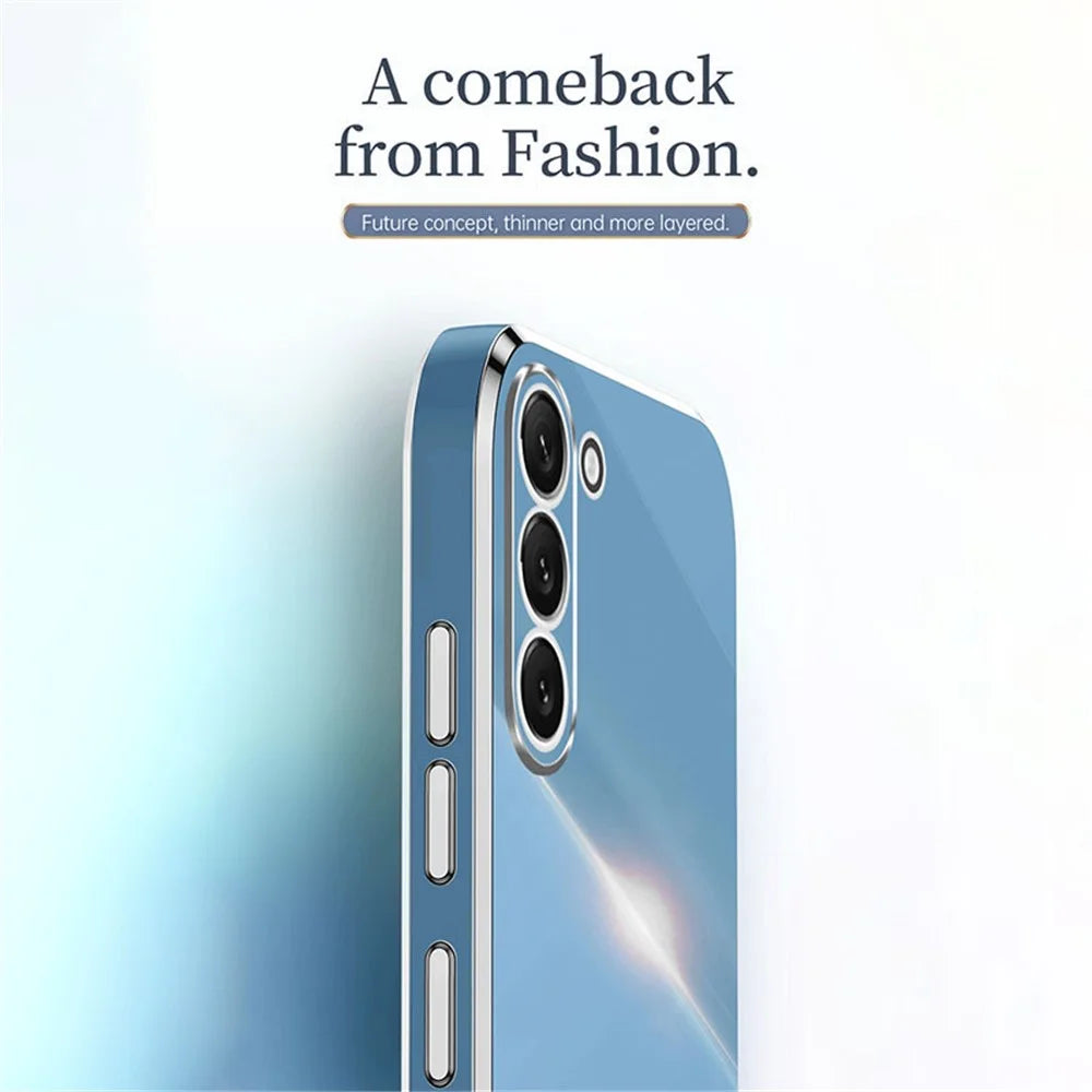 XINLI Phone Case for Samsung Galaxy S23+, Electroplating Golden Edge Anti-fall TPU Protective Back Cover - Cyan - 6