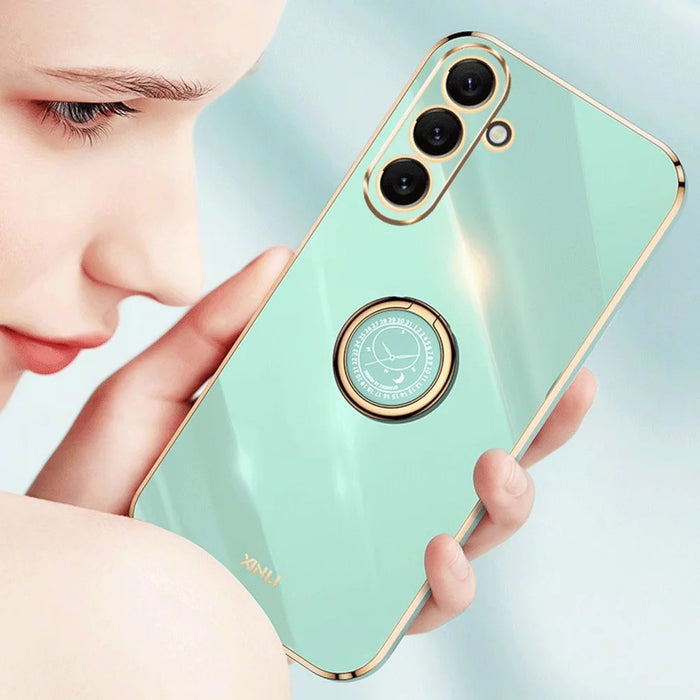 XINLI For Samsung Galaxy A54 5G Drop-proof Protective Phone Cover Electroplating Slim Mobile Phone Case Kickstand - Cyan - 4