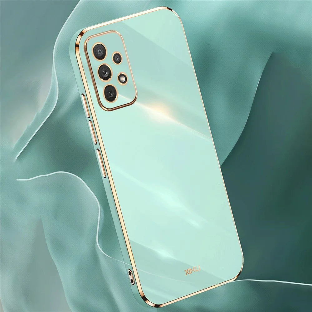XINLI For Samsung Galaxy A33 5G Slim Phone Case Electroplating Golden Edge Anti-scratch TPU Mobile Phone Cover - Cyan - 3
