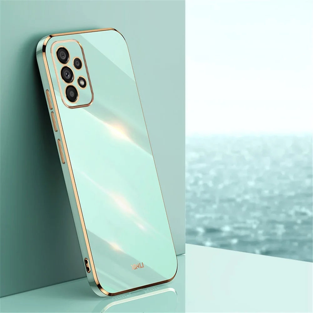XINLI Cell Phone Cover For Samsung Galaxy A53 5G, Electroplating Golden Edge Scratch-resistant Anti-drop TPU Phone Case - Cyan - 2