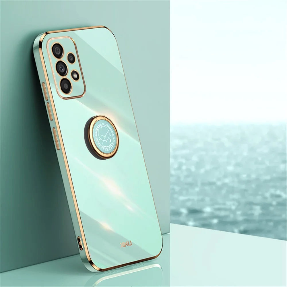XINLI Shockproof Phone Cover For Samsung Galaxy A53 5G, Protective TPU Phone Case Kickstand with Electroplating Golden Edge - Cyan - 2