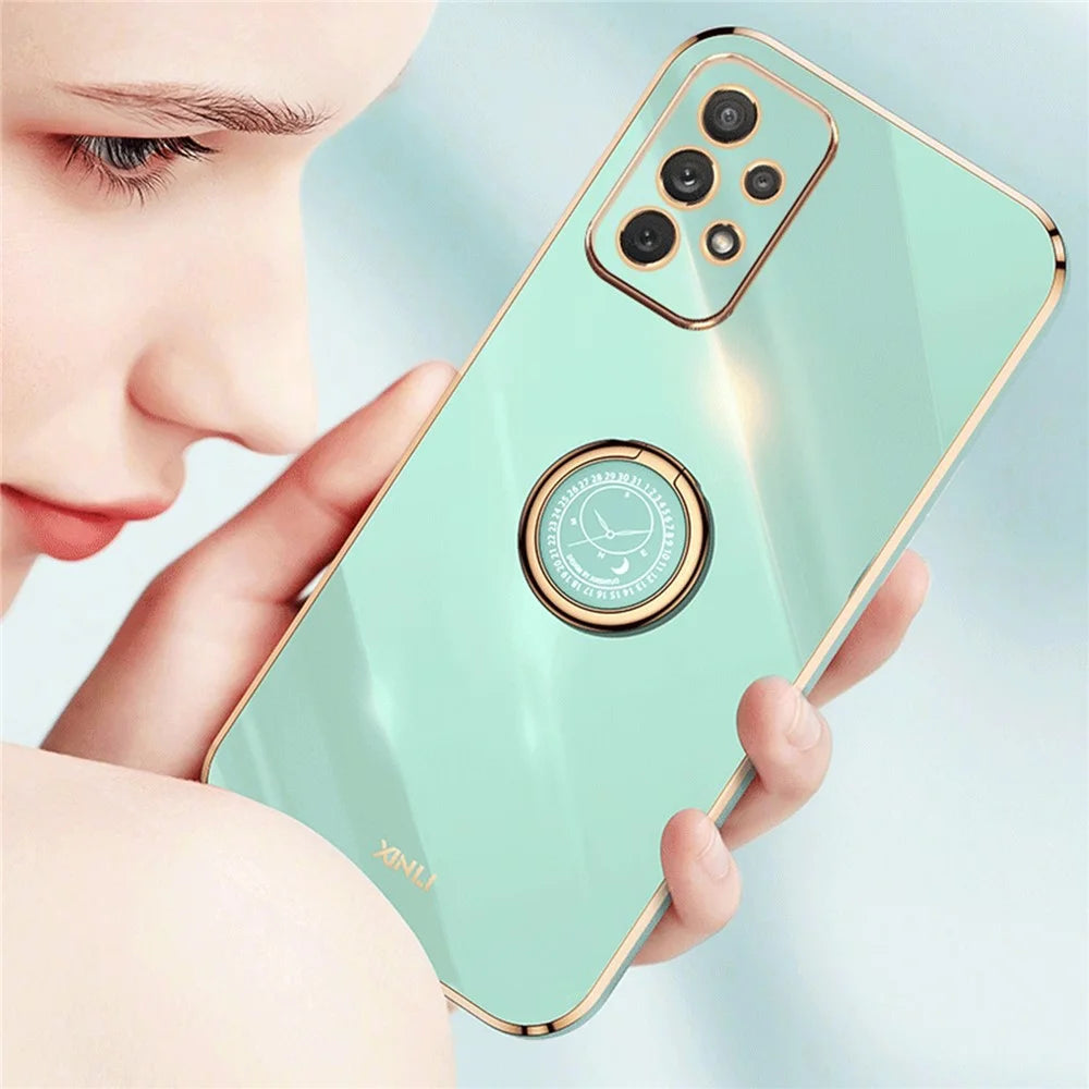 XINLI Shockproof Phone Cover For Samsung Galaxy A53 5G, Protective TPU Phone Case Kickstand with Electroplating Golden Edge - Cyan - 3