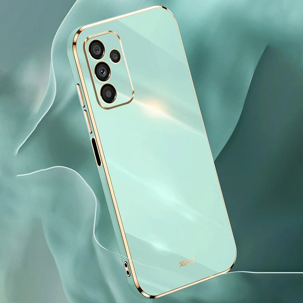 XINLI Anti-drop Phone Case For Samsung Galaxy A14 5G / A14 4G Electroplating Golden Edge TPU Mobile Phone Cover - Cyan - 3