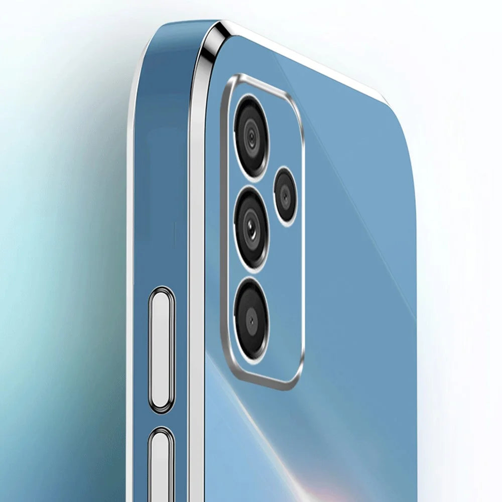 XINLI For Samsung Galaxy A14 5G / A14 4G Precise Lens Cutout Ring Kickstand Phone Case Electroplating Golden Edge Soft TPU Cover - Cyan - 6