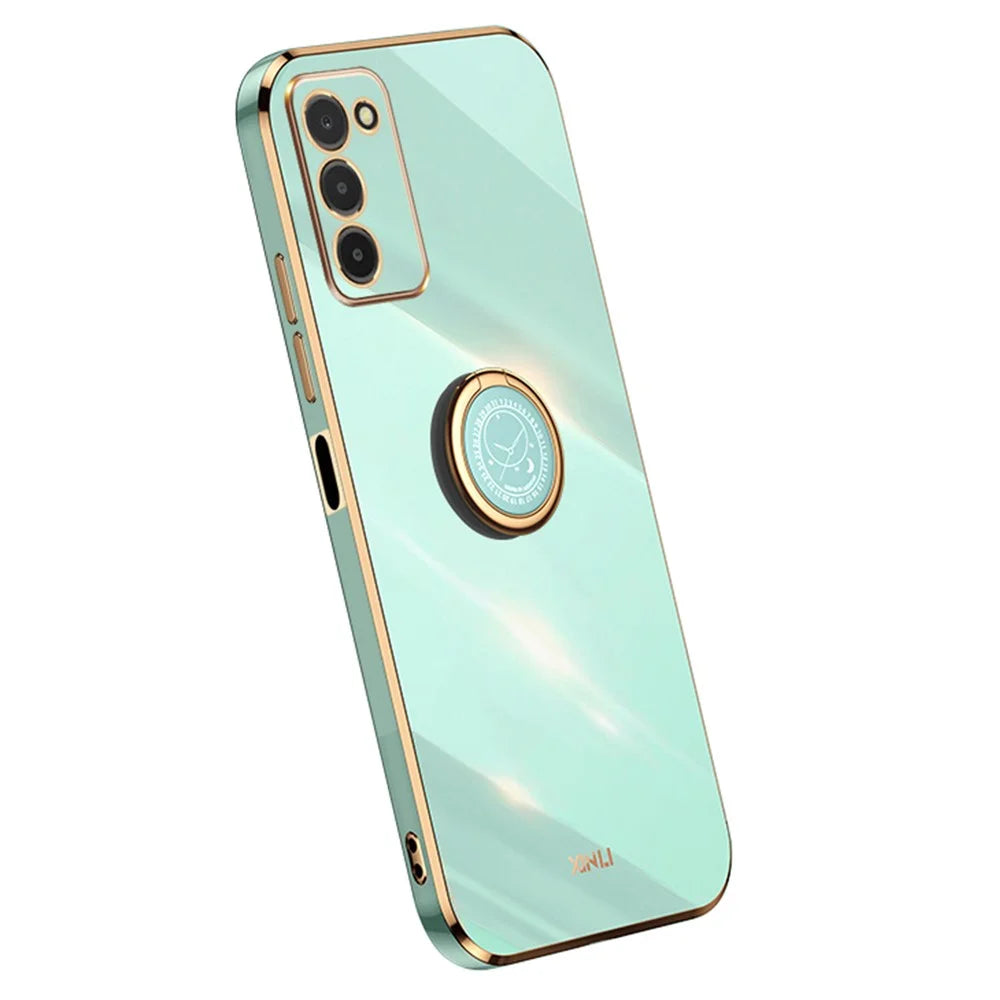 XINLI For Samsung Galaxy A03s (164.2mm) Anti-scratch Phone Cover Ring Kickstand Electroplating TPU Lightweight Phone Case - Cyan - 1