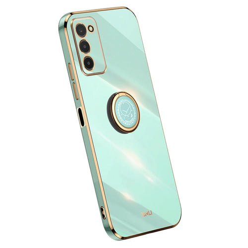 XINLI For Samsung Galaxy A03s (164.2mm) Anti-scratch Phone Cover Ring Kickstand Electroplating TPU Lightweight Phone Case - Cyan - 1