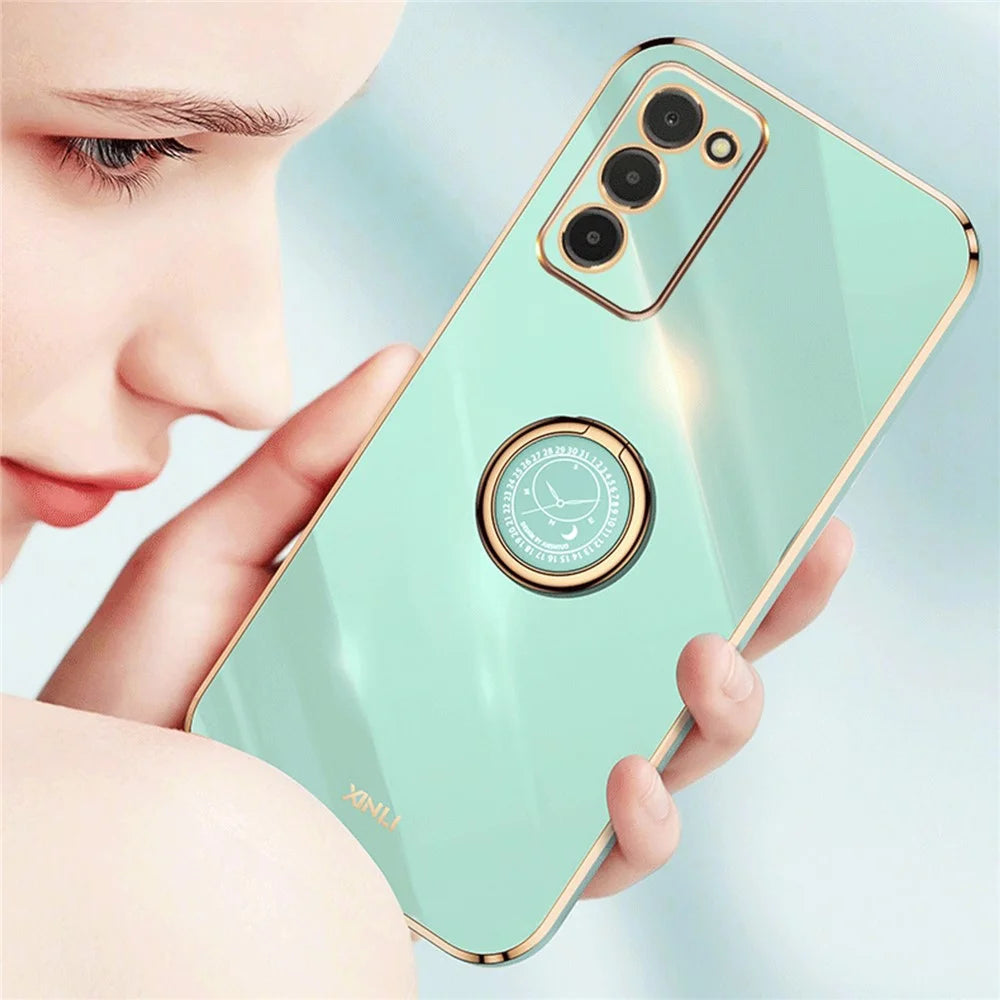 XINLI For Samsung Galaxy A03s (164.2mm) Anti-scratch Phone Cover Ring Kickstand Electroplating TPU Lightweight Phone Case - Cyan - 3
