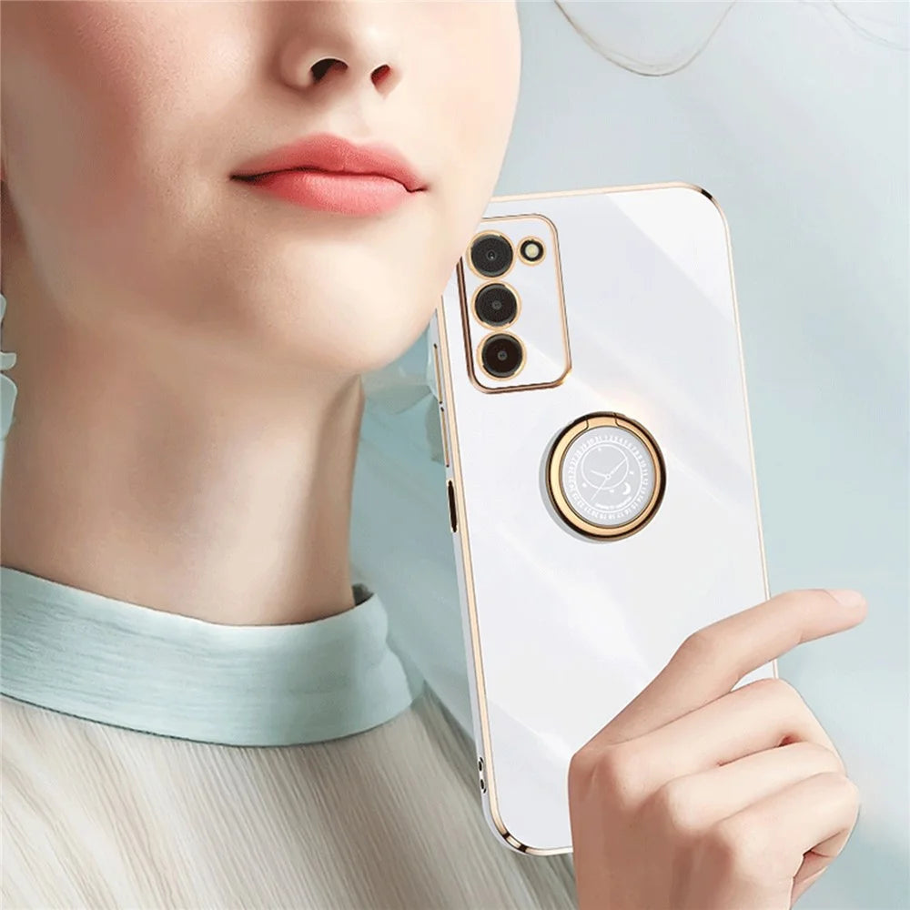 XINLI For Samsung Galaxy A03s (164.2mm) Anti-scratch Phone Cover Ring Kickstand Electroplating TPU Lightweight Phone Case - Cyan - 5