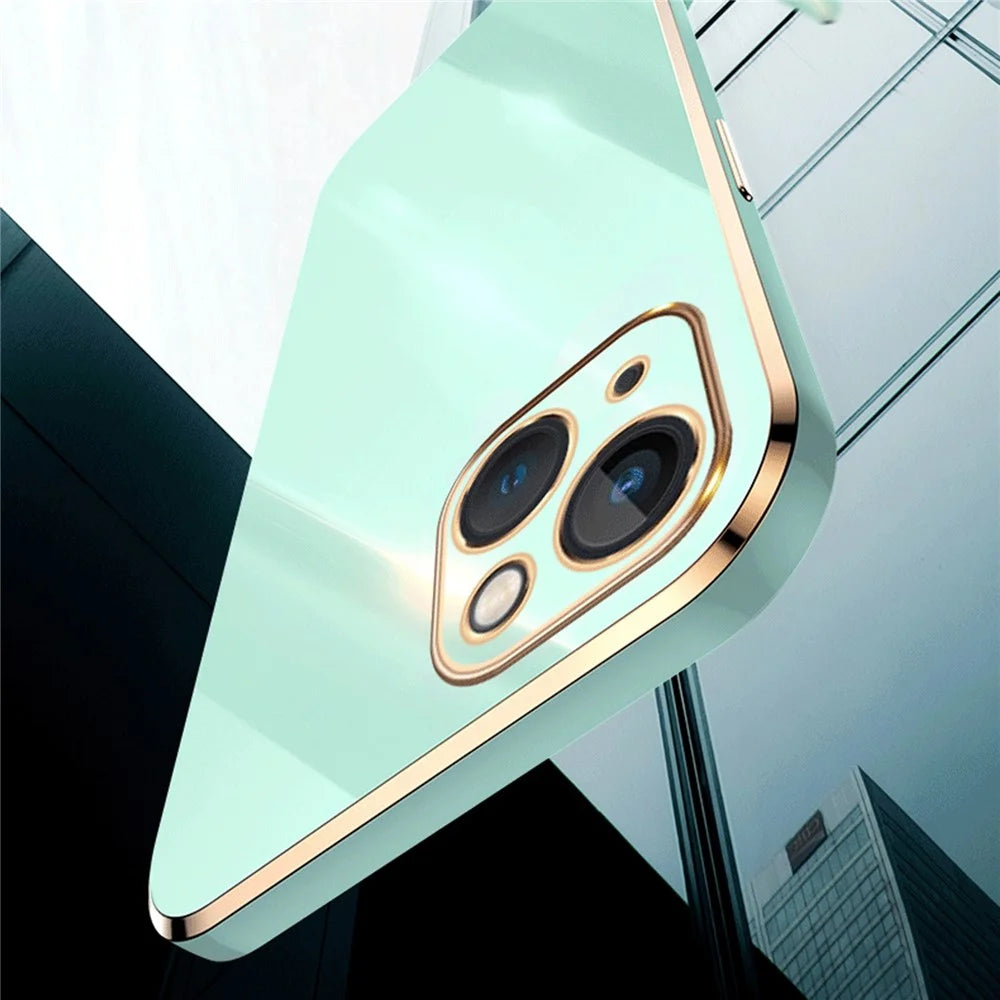 XINLI For iPhone 14 Soft TPU Protective Cover Electroplating Golden Edge Phone Case - Cyan - 4