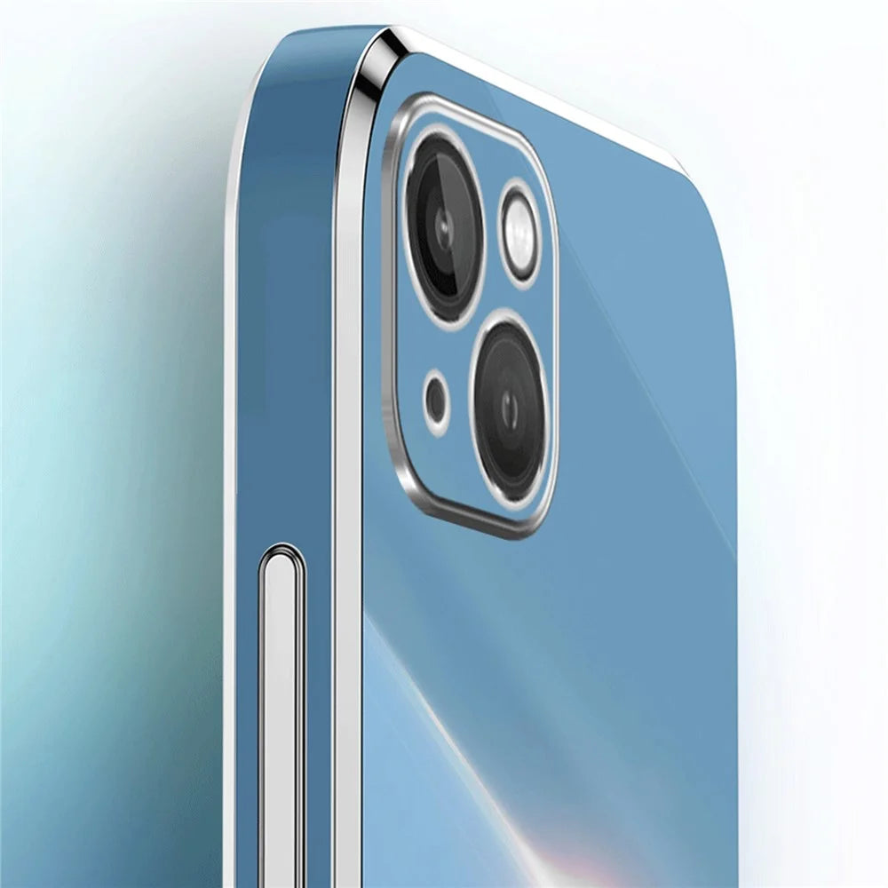 XINLI For iPhone 14 Plus Electroplating Golden Edge Phone Cover Flexible TPU Anti-scratch Case - Cyan - 5