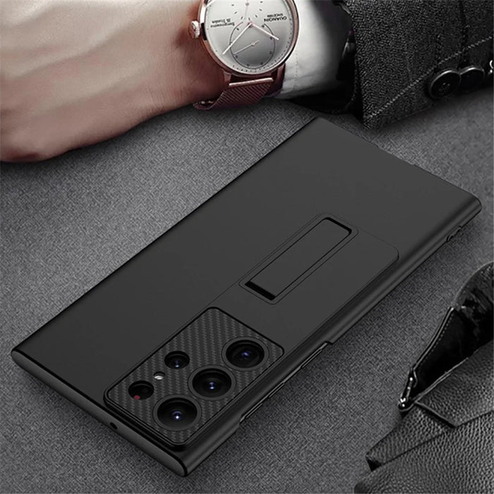 GKK For Samsung Galaxy S23 Ultra Shockproof Rubberized Phone Cover, Ultra Thin Hard PC Back Case with Kickstand - Black - 3