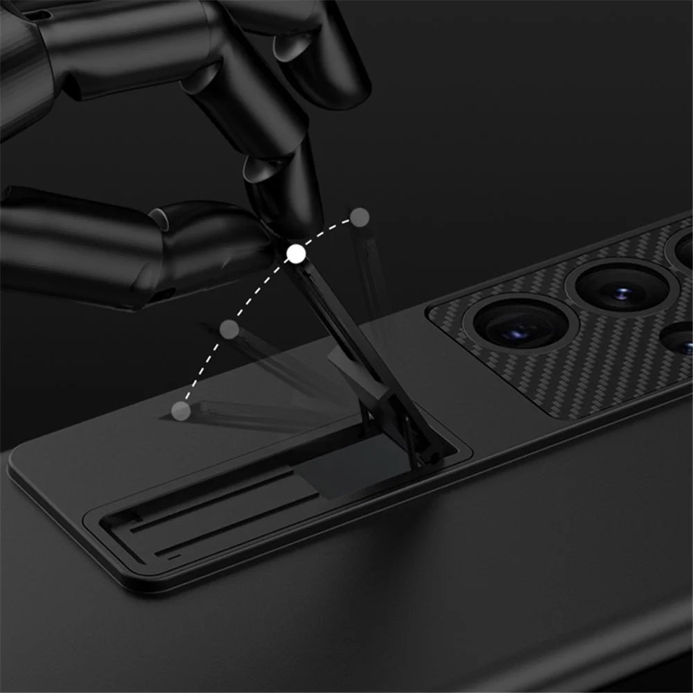 GKK For Samsung Galaxy S23 Ultra Shockproof Rubberized Phone Cover, Ultra Thin Hard PC Back Case with Kickstand - Black - 4