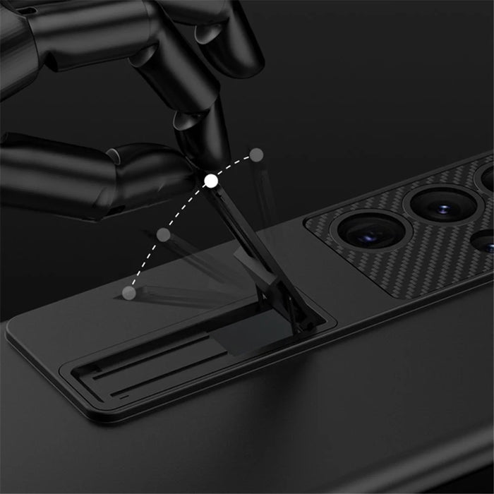 GKK For Samsung Galaxy S23 Ultra Shockproof Rubberized Phone Cover, Ultra Thin Hard PC Back Case with Kickstand - Black - 4