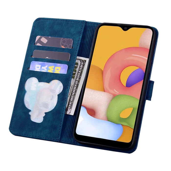 For Samsung Galaxy A34 5G PU Leather Folding Stand Wallet Case Imprinted Cat Phone Shell with Strap - Blue - 2